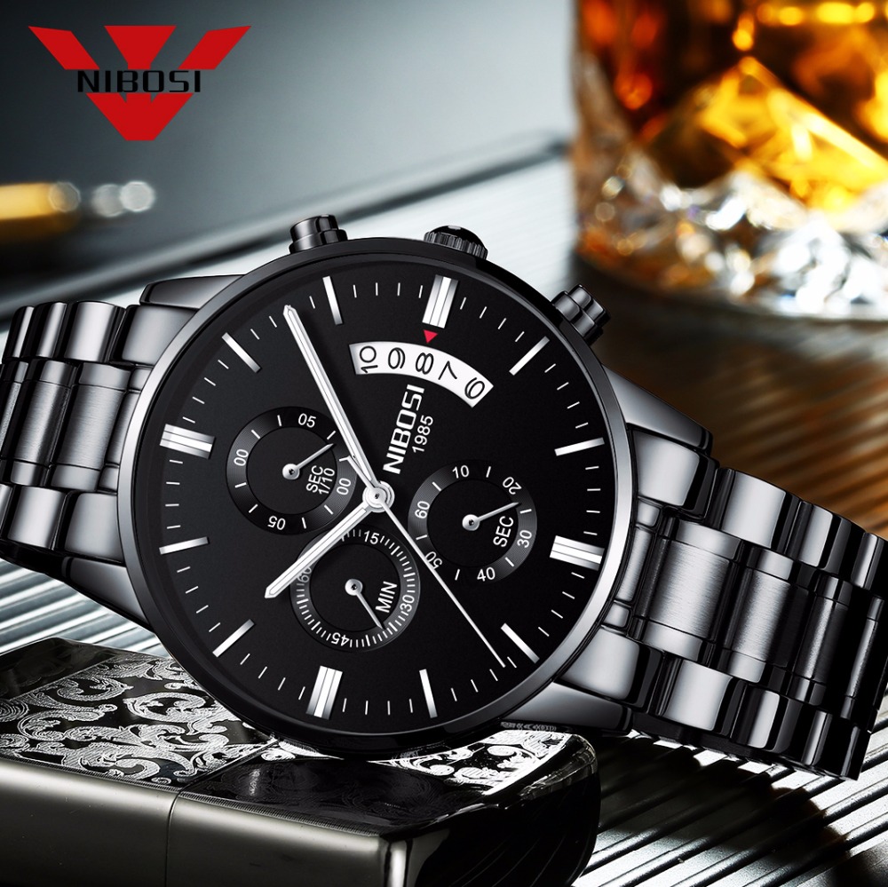 Reloj NIBOSI de cuarzo negro d - Luxury Watch Top 10 reseña y precio